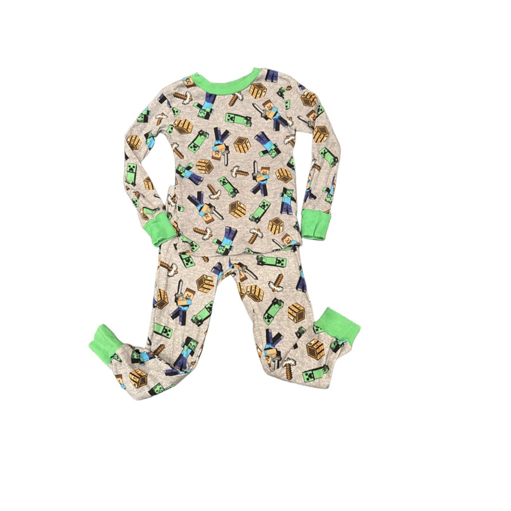 Boys Minecraft Gray Green Pajama Set Size 4